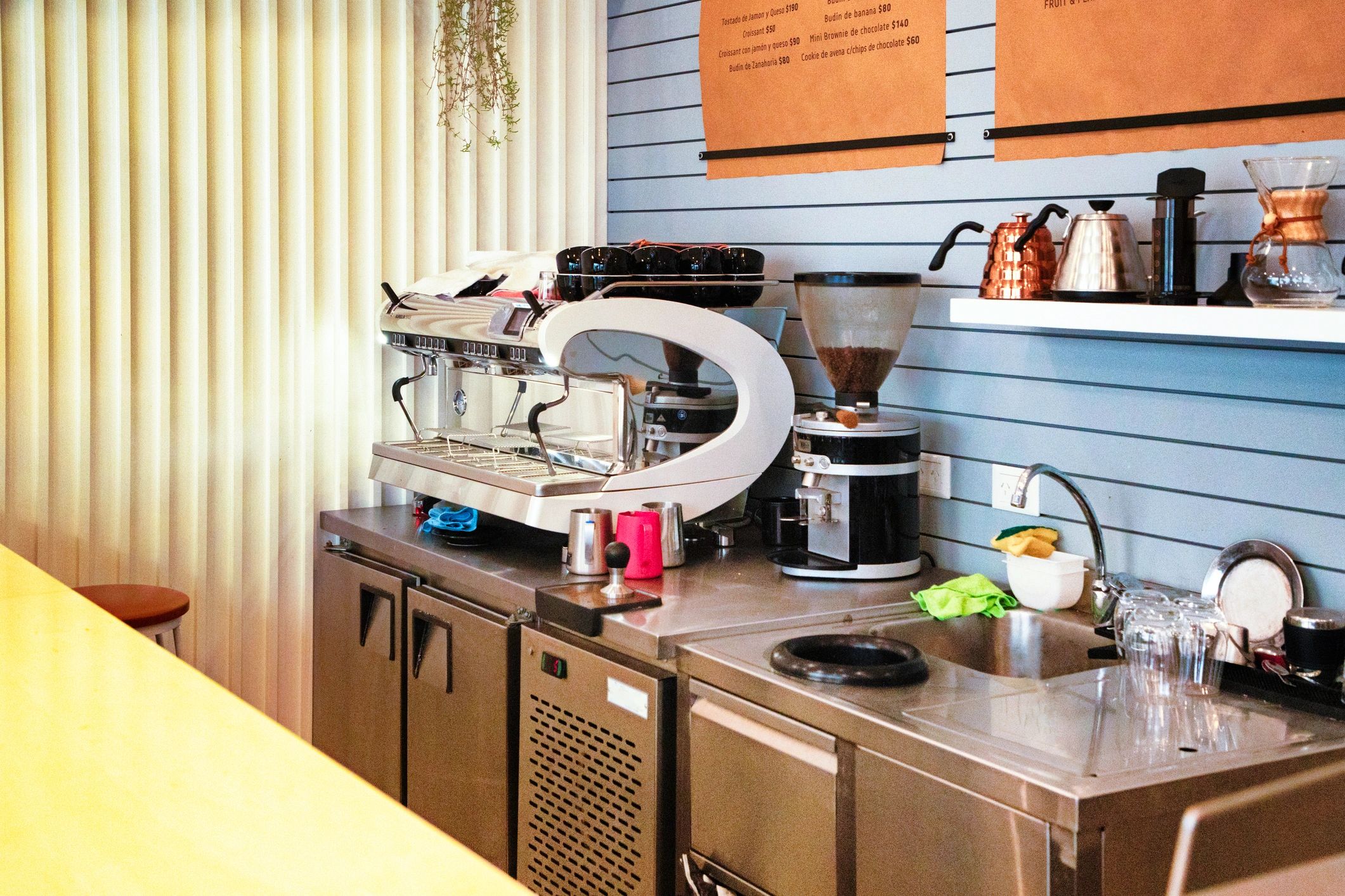 Coffee equipment on a small cafe counter